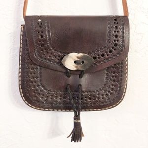 Vintage Handmade Raw Leather Crossbody Bag